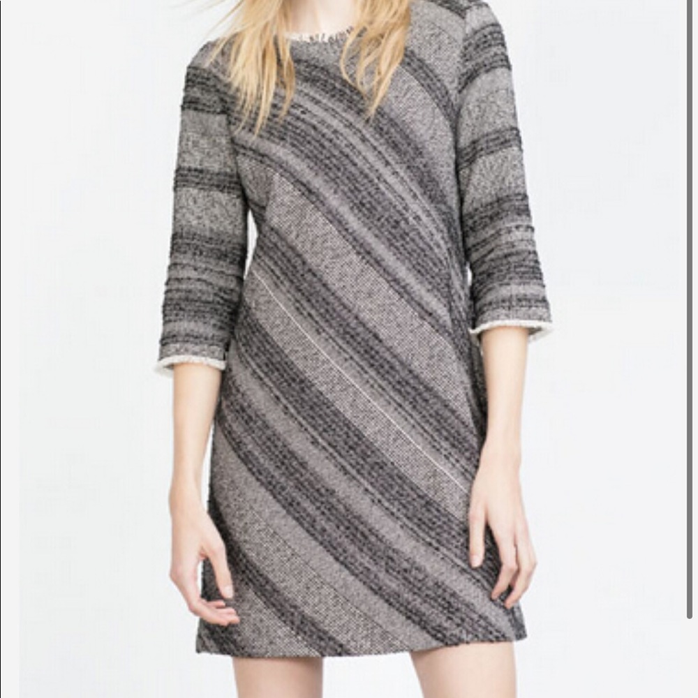 Zara Basic Striped Tweed Knit Sheath Dress